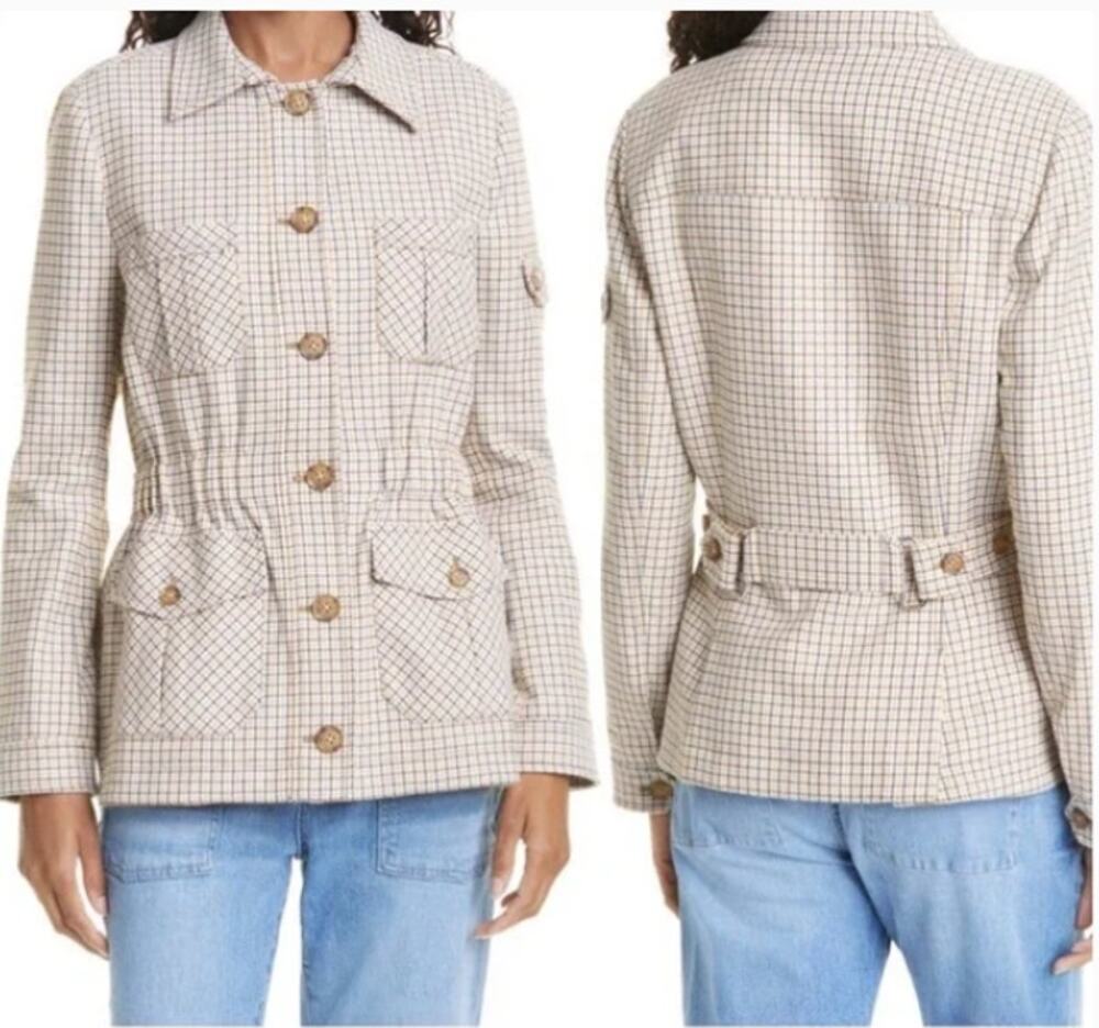 Veronica Beard Check Camp Plaid Button Up Jacket Womens 6 New